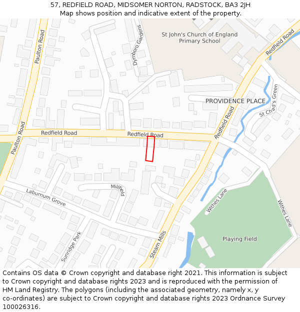 57, REDFIELD ROAD, MIDSOMER NORTON, RADSTOCK, BA3 2JH: Location map and indicative extent of plot