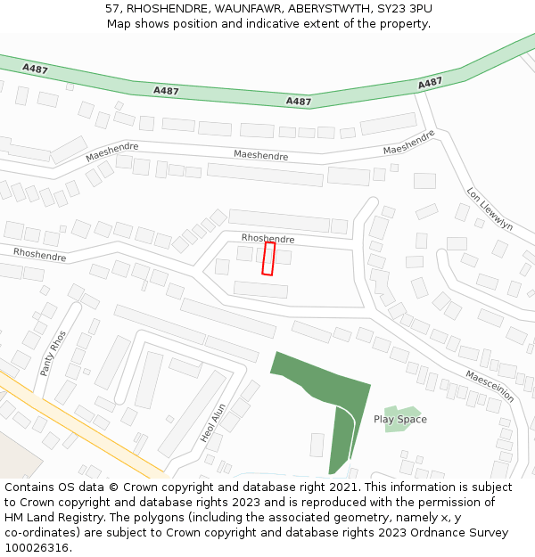 57, RHOSHENDRE, WAUNFAWR, ABERYSTWYTH, SY23 3PU: Location map and indicative extent of plot