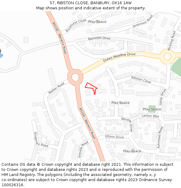 57, RIBSTON CLOSE, BANBURY, OX16 1AW: Location map and indicative extent of plot