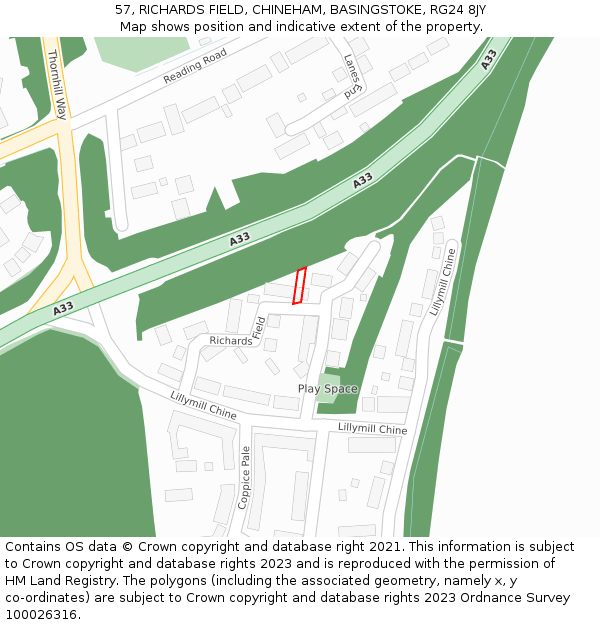 57, RICHARDS FIELD, CHINEHAM, BASINGSTOKE, RG24 8JY: Location map and indicative extent of plot