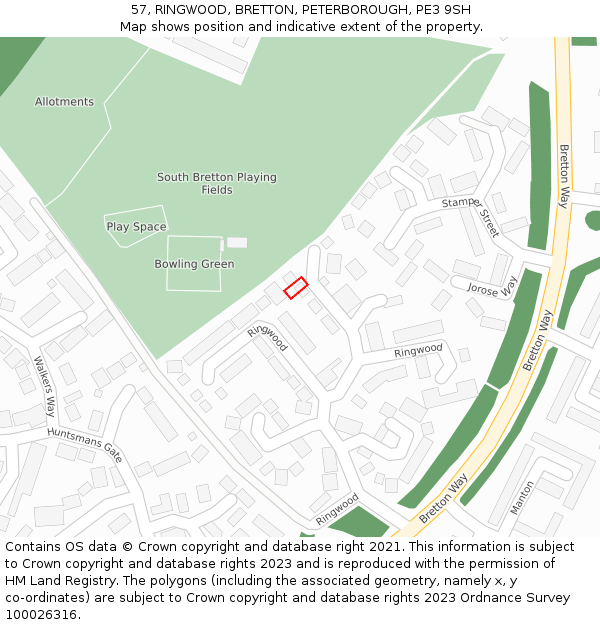 57, RINGWOOD, BRETTON, PETERBOROUGH, PE3 9SH: Location map and indicative extent of plot