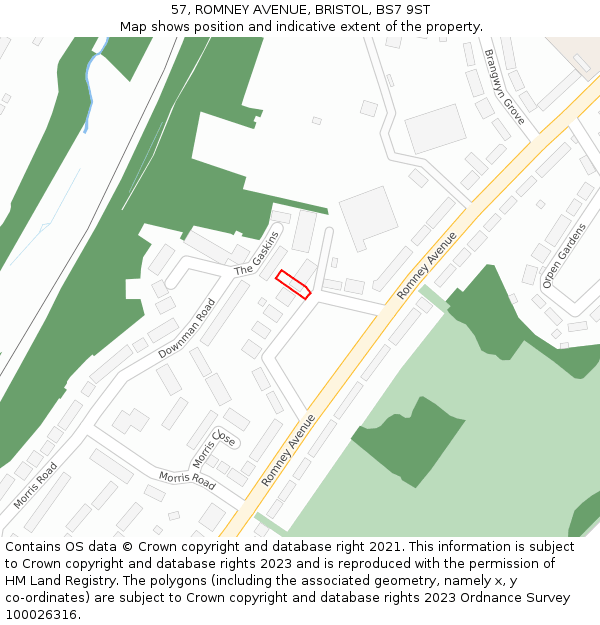 57, ROMNEY AVENUE, BRISTOL, BS7 9ST: Location map and indicative extent of plot