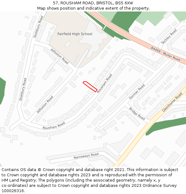 57, ROUSHAM ROAD, BRISTOL, BS5 6XW: Location map and indicative extent of plot