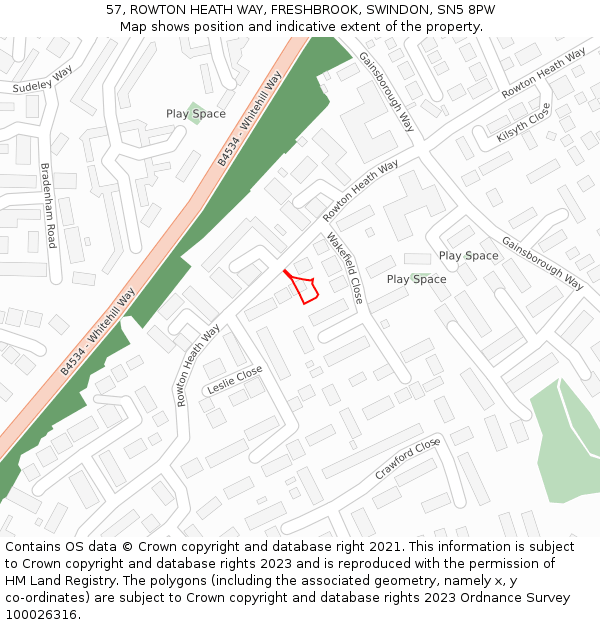57, ROWTON HEATH WAY, FRESHBROOK, SWINDON, SN5 8PW: Location map and indicative extent of plot