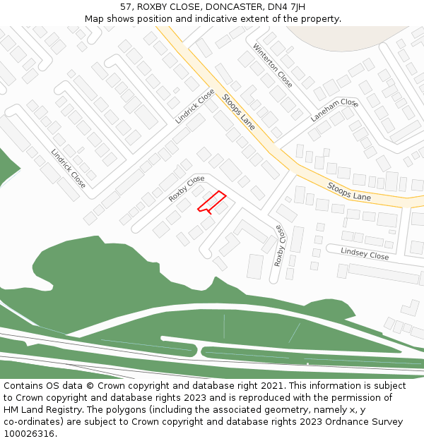 57, ROXBY CLOSE, DONCASTER, DN4 7JH: Location map and indicative extent of plot