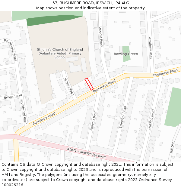 57, RUSHMERE ROAD, IPSWICH, IP4 4LG: Location map and indicative extent of plot