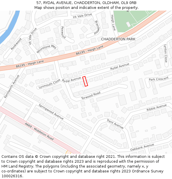 57, RYDAL AVENUE, CHADDERTON, OLDHAM, OL9 0RB: Location map and indicative extent of plot