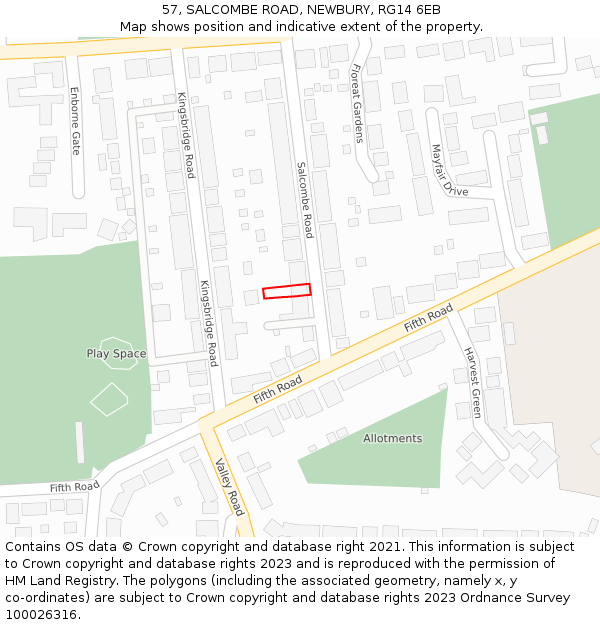 57, SALCOMBE ROAD, NEWBURY, RG14 6EB: Location map and indicative extent of plot