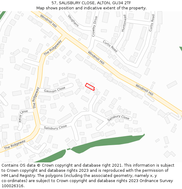 57, SALISBURY CLOSE, ALTON, GU34 2TF: Location map and indicative extent of plot