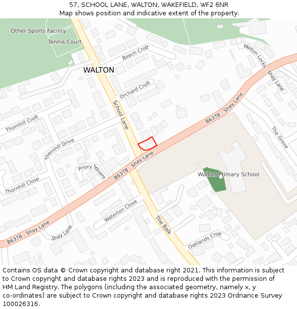 57, SCHOOL LANE, WALTON, WAKEFIELD, WF2 6NR: Location map and indicative extent of plot