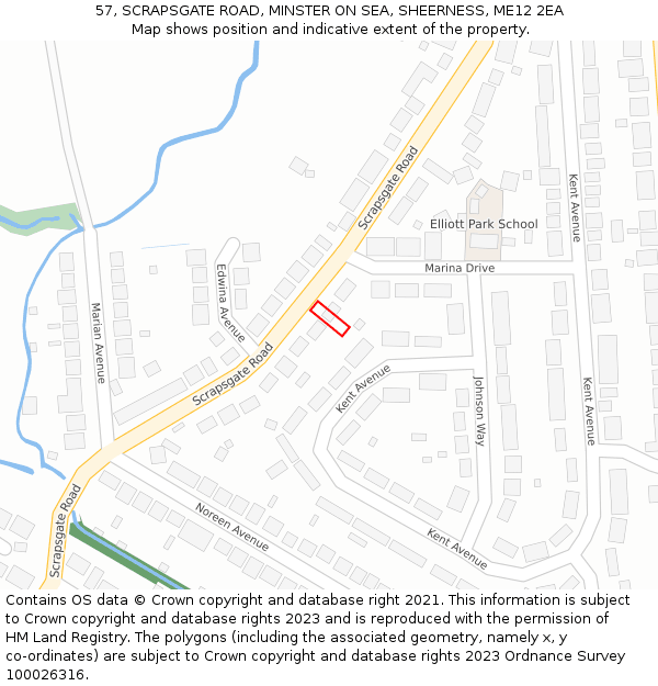 57, SCRAPSGATE ROAD, MINSTER ON SEA, SHEERNESS, ME12 2EA: Location map and indicative extent of plot