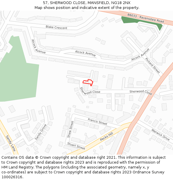 57, SHERWOOD CLOSE, MANSFIELD, NG18 2NX: Location map and indicative extent of plot