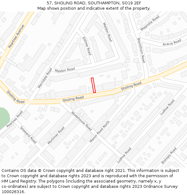 57, SHOLING ROAD, SOUTHAMPTON, SO19 2EF: Location map and indicative extent of plot