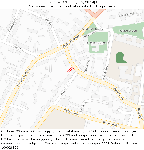 57, SILVER STREET, ELY, CB7 4JB: Location map and indicative extent of plot