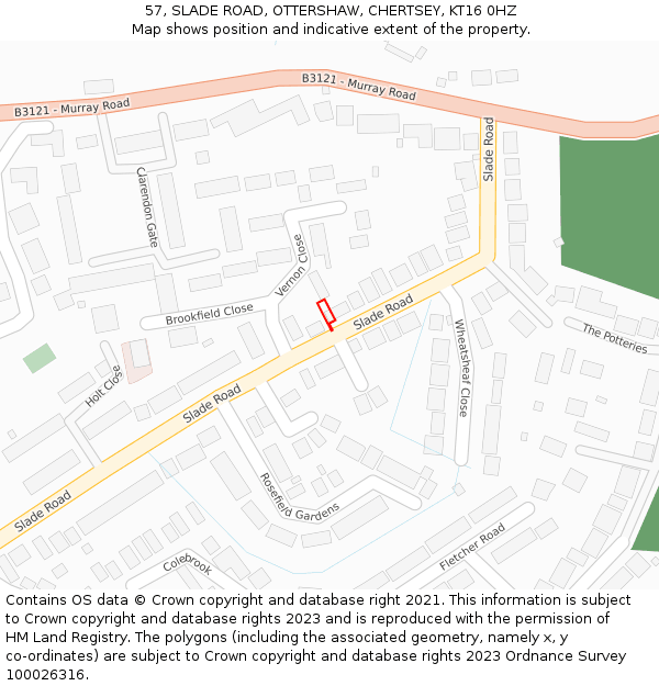 57, SLADE ROAD, OTTERSHAW, CHERTSEY, KT16 0HZ: Location map and indicative extent of plot