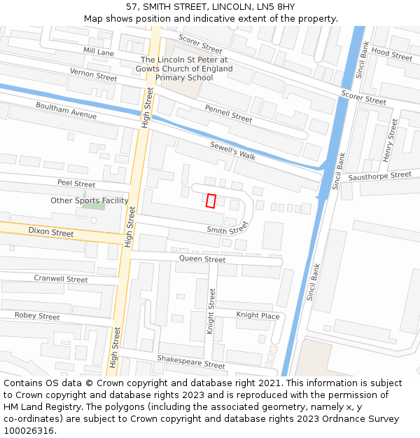 57, SMITH STREET, LINCOLN, LN5 8HY: Location map and indicative extent of plot