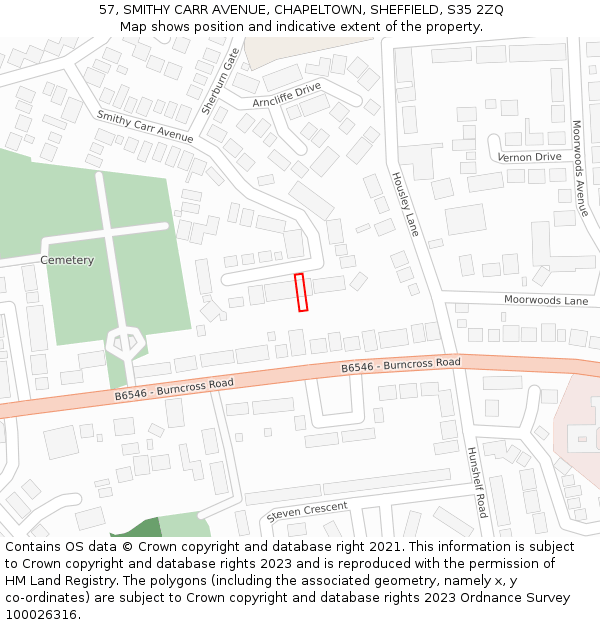 57, SMITHY CARR AVENUE, CHAPELTOWN, SHEFFIELD, S35 2ZQ: Location map and indicative extent of plot