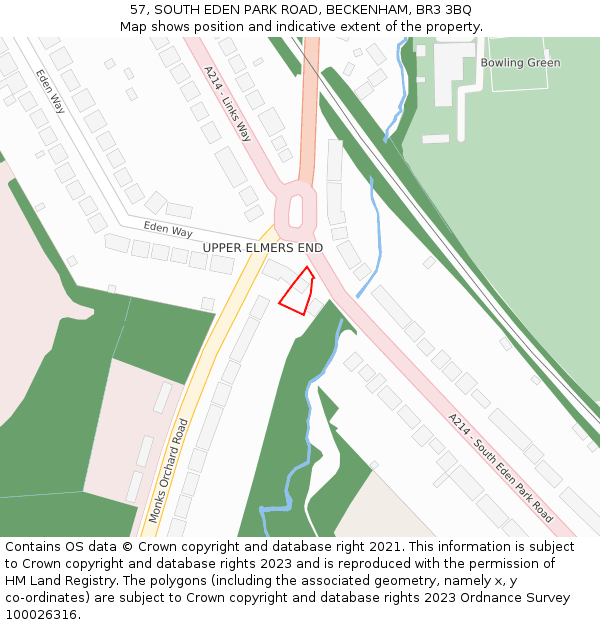 57, SOUTH EDEN PARK ROAD, BECKENHAM, BR3 3BQ: Location map and indicative extent of plot