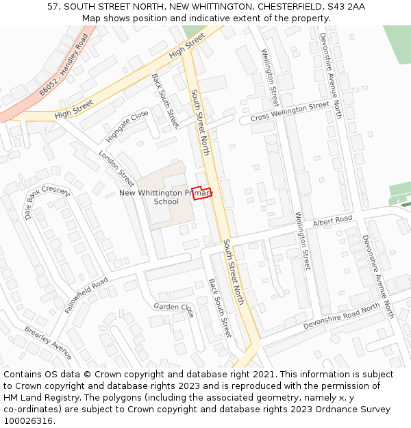 57, SOUTH STREET NORTH, NEW WHITTINGTON, CHESTERFIELD, S43 2AA: Location map and indicative extent of plot