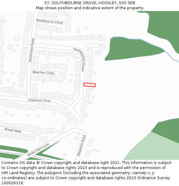 57, SOUTHBOURNE GROVE, HOCKLEY, SS5 5EB: Location map and indicative extent of plot