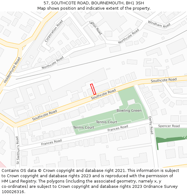 57, SOUTHCOTE ROAD, BOURNEMOUTH, BH1 3SH: Location map and indicative extent of plot