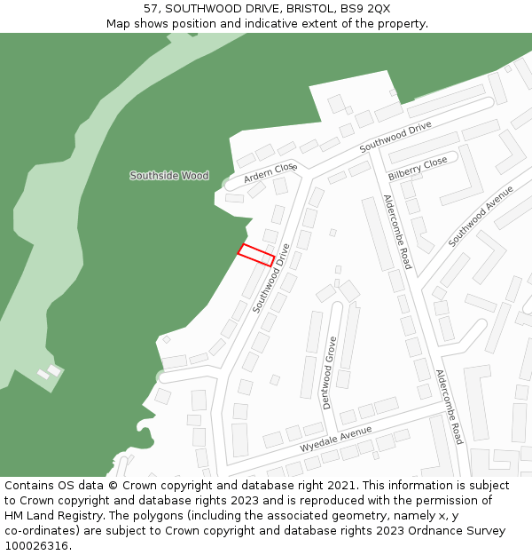 57, SOUTHWOOD DRIVE, BRISTOL, BS9 2QX: Location map and indicative extent of plot