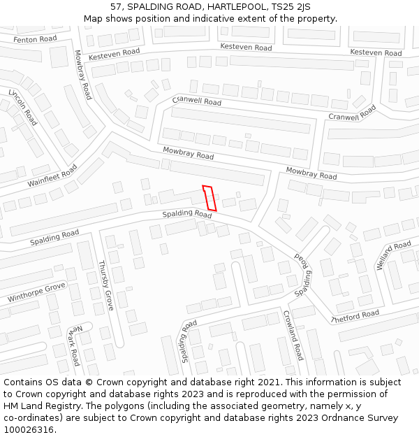 57, SPALDING ROAD, HARTLEPOOL, TS25 2JS: Location map and indicative extent of plot