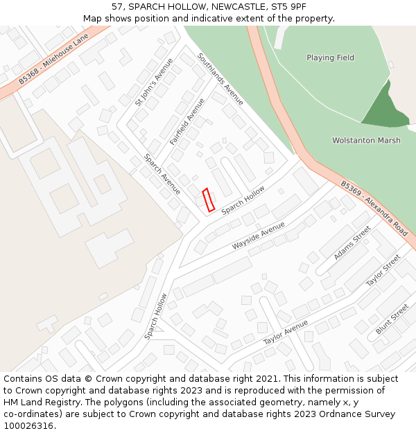 57, SPARCH HOLLOW, NEWCASTLE, ST5 9PF: Location map and indicative extent of plot