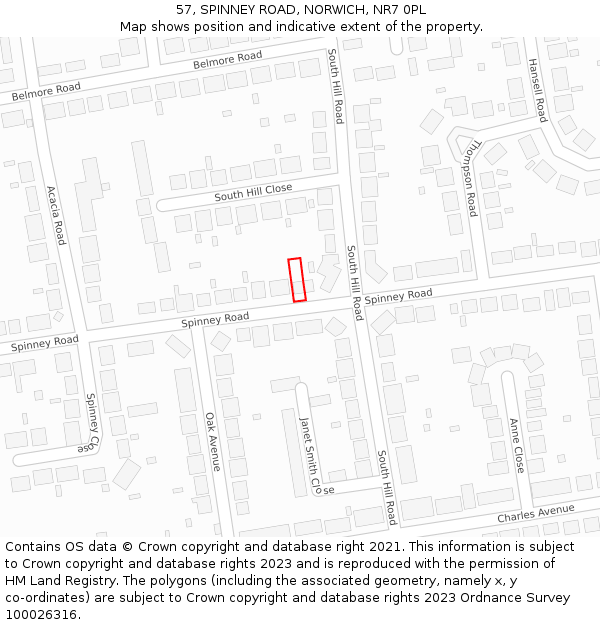 57, SPINNEY ROAD, NORWICH, NR7 0PL: Location map and indicative extent of plot