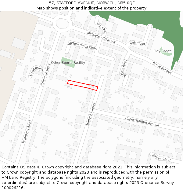 57, STAFFORD AVENUE, NORWICH, NR5 0QE: Location map and indicative extent of plot
