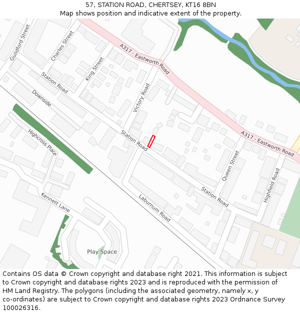 57, STATION ROAD, CHERTSEY, KT16 8BN: Location map and indicative extent of plot