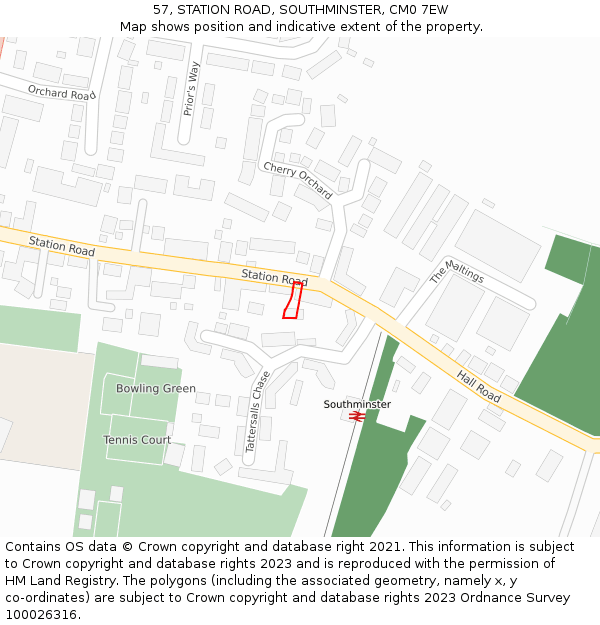 57, STATION ROAD, SOUTHMINSTER, CM0 7EW: Location map and indicative extent of plot
