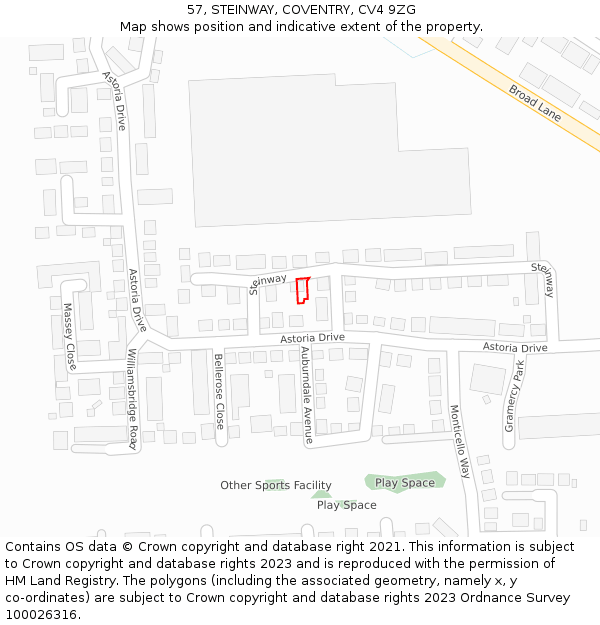 57, STEINWAY, COVENTRY, CV4 9ZG: Location map and indicative extent of plot