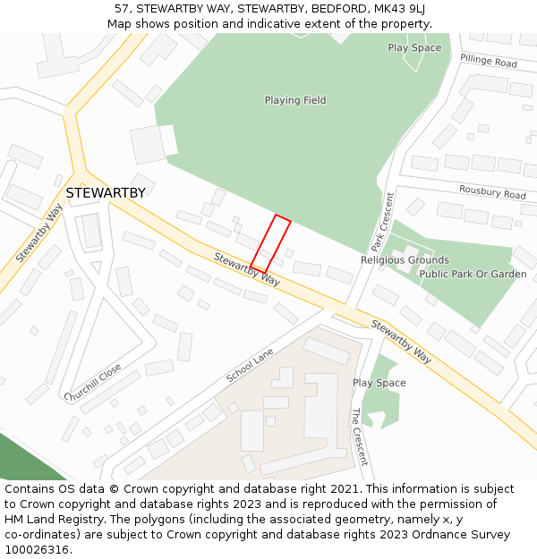 57, STEWARTBY WAY, STEWARTBY, BEDFORD, MK43 9LJ: Location map and indicative extent of plot