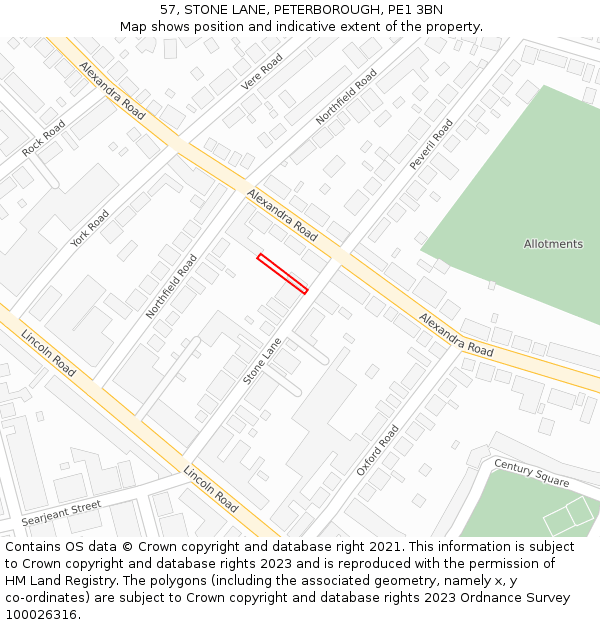 57, STONE LANE, PETERBOROUGH, PE1 3BN: Location map and indicative extent of plot