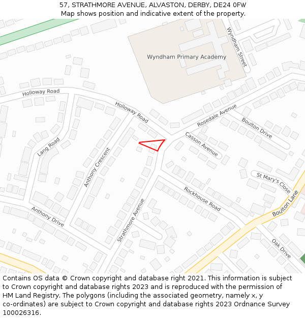 57, STRATHMORE AVENUE, ALVASTON, DERBY, DE24 0FW: Location map and indicative extent of plot