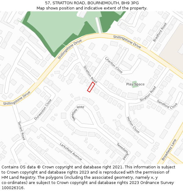 57, STRATTON ROAD, BOURNEMOUTH, BH9 3PG: Location map and indicative extent of plot