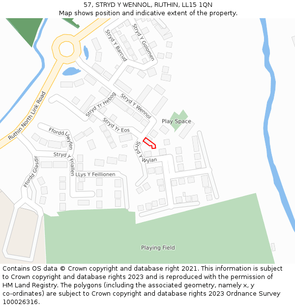 57, STRYD Y WENNOL, RUTHIN, LL15 1QN: Location map and indicative extent of plot
