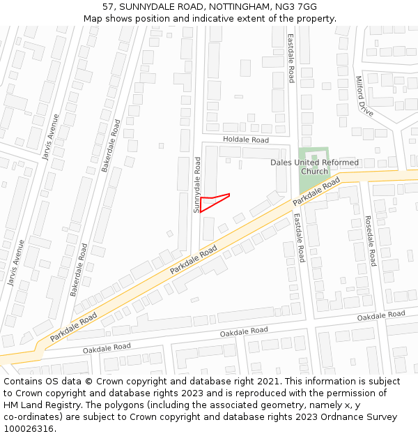 57, SUNNYDALE ROAD, NOTTINGHAM, NG3 7GG: Location map and indicative extent of plot
