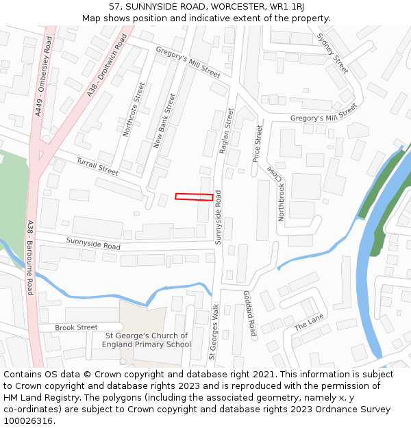 57, SUNNYSIDE ROAD, WORCESTER, WR1 1RJ: Location map and indicative extent of plot