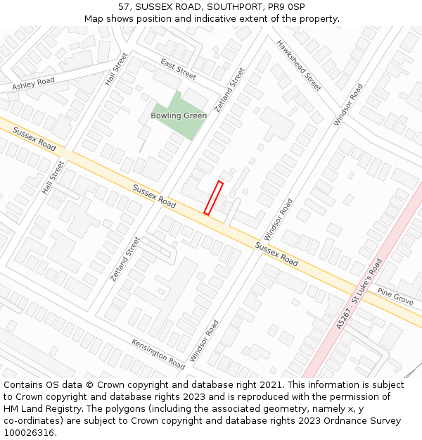 57, SUSSEX ROAD, SOUTHPORT, PR9 0SP: Location map and indicative extent of plot