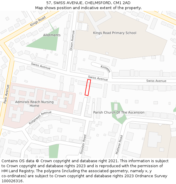 57, SWISS AVENUE, CHELMSFORD, CM1 2AD: Location map and indicative extent of plot
