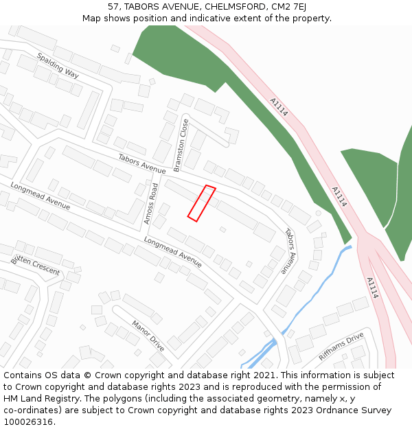 57, TABORS AVENUE, CHELMSFORD, CM2 7EJ: Location map and indicative extent of plot
