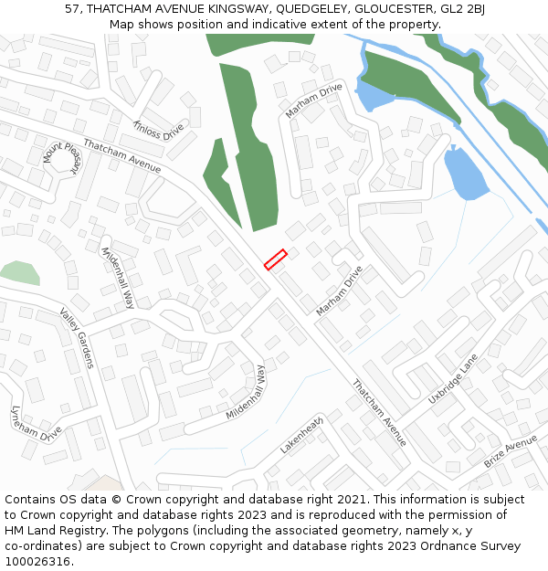 57, THATCHAM AVENUE KINGSWAY, QUEDGELEY, GLOUCESTER, GL2 2BJ: Location map and indicative extent of plot
