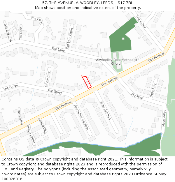 57, THE AVENUE, ALWOODLEY, LEEDS, LS17 7BL: Location map and indicative extent of plot
