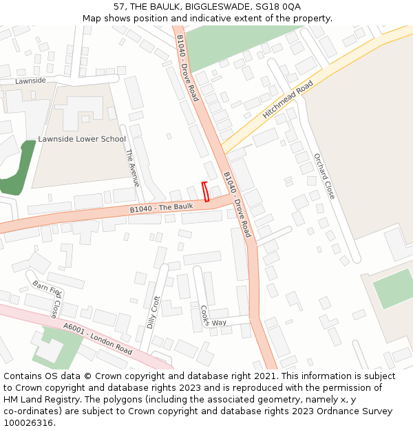 57, THE BAULK, BIGGLESWADE, SG18 0QA: Location map and indicative extent of plot