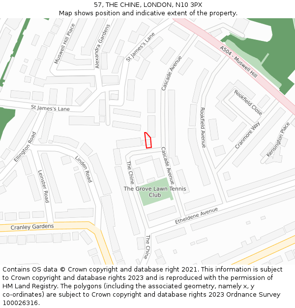 57, THE CHINE, LONDON, N10 3PX: Location map and indicative extent of plot