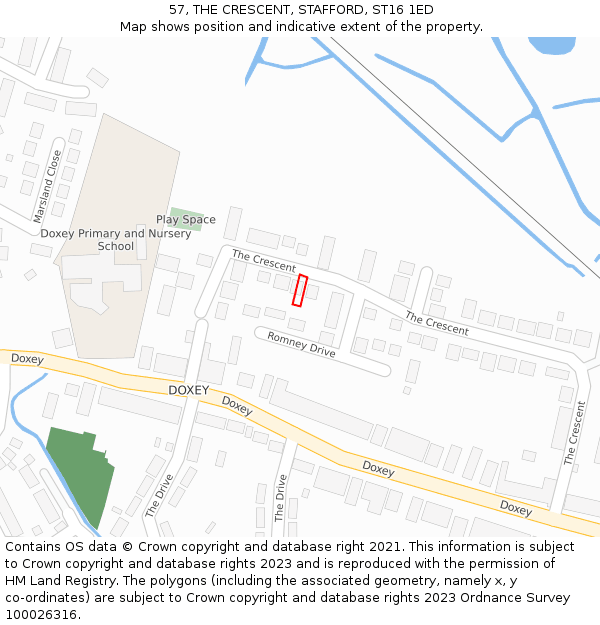 57, THE CRESCENT, STAFFORD, ST16 1ED: Location map and indicative extent of plot