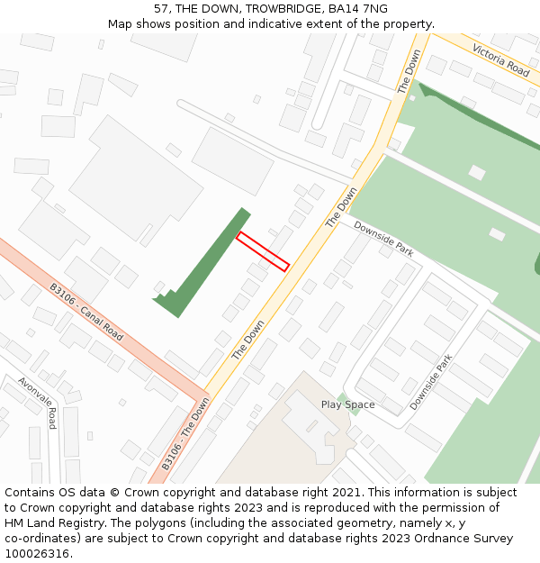 57, THE DOWN, TROWBRIDGE, BA14 7NG: Location map and indicative extent of plot