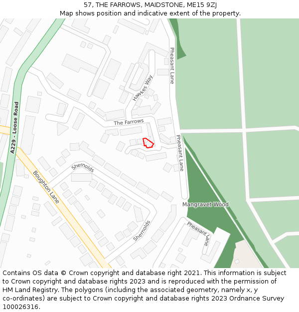 57, THE FARROWS, MAIDSTONE, ME15 9ZJ: Location map and indicative extent of plot